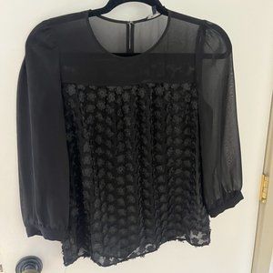 Madewell Sheer Black Embroidered Blouse, Size SX